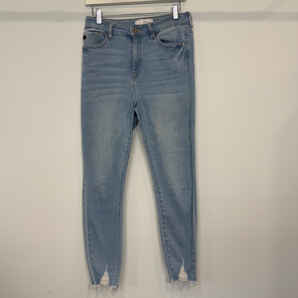 KanCan High Rise Light Wash Skinny Jeans Distressed Frayed Hem Size 7/27
